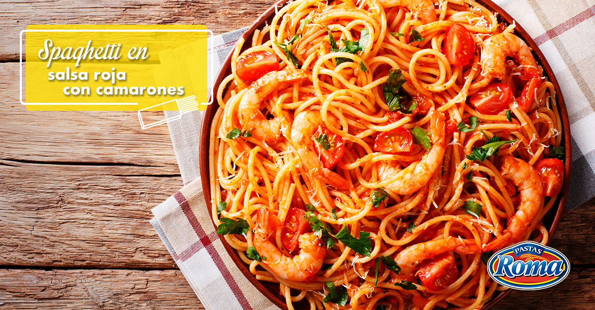 Spaghetti en salsa roja con camarones - ID6406
