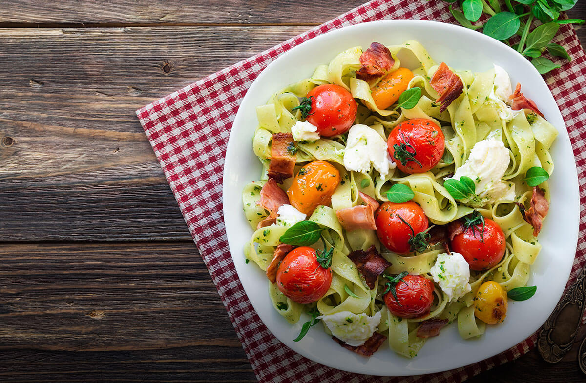 Tagliatelle Caprese with Bacon